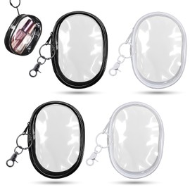 4 PCS Clear Keychain Pouch Mini Clear Makeup Bag Keychain for Women, Transparent Figure Display Bag with Keyring (Black, White)