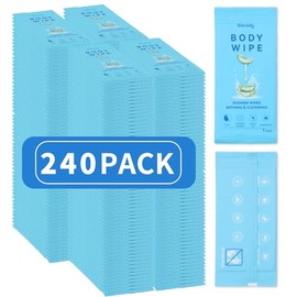 240 toallitas corporales envueltas individualmente (23,5 x 20 cm), toallitas de ducha grandes para adultos, sin enjuague, higiene personal portátil para gimnasio, camping, senderismo, mochiler