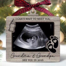 HUNIGIFT Grandparents Gifts - First Time Grandparents Gifts for Grandma, Grandpa - Baby Pregnancy Announcement Ornament for New Grandma Expecting Grandpa - Wood Baby Ultrasound Christmas Ornament