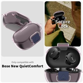 [Secure Lock] for Bose New QuietComfort Earbuds Case, Soft Clear TPU Shockproof Protective Case Cover for Bose New QuietComfort Accessories with Cleaning Kit & Keychain & Lanyard (Clear Pink)