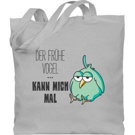 Baumwolltasche - Sprüche Statement - Der frühe Vogel kann mich mal - Unisize - Hellgrau - mit aufschrift vögel beutel statements tiere stoffbeutel morgenmuffel tasche spruch fruehe jutebeutel