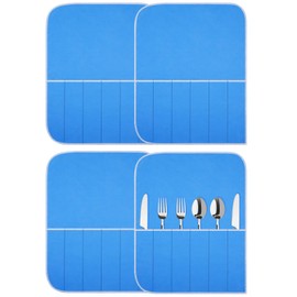 Weewooday Silver Storage Bags Anti Tarnish Silver Protector Bags Blue Holder for Silverware Flatware Storage Organizer Cloth Place Setting Roll with White Ribbon for Teaspoon Utensils(4 Pieces)