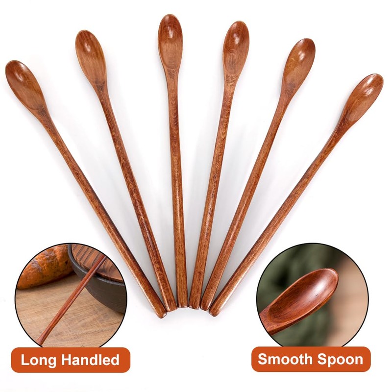 Long Handled Teaspoons, Natural Small Wooden Spoons Long Wooden Stirring
