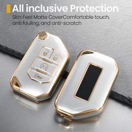 CTRINEWS for Jeep Key Fob Cover with Upgraded Anti-lost Luxury Keychains, Fashionable Matte Metallic Silver Soft Case for Wrangler Rubicon Gladiator JL JLU (4 buttons)(Gold, C)