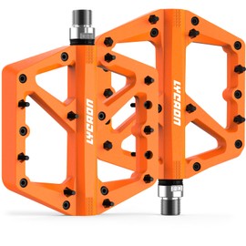 LYCAON Bike Pedals - Mountain Cycling Non-Slip Bicycle MTB Pedal, Durable Nylon Nylon with Fiber Flat Pedals for 9/16" Sealed Universal Cycling MTB BMX Mountain Road Bikes City Curiser Bike (Orange)