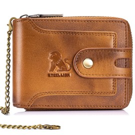 Steel Lion Genuine Cowhide Leather Wallet for Men - Durable RFID Blocking Bifold Design with Card Slots (yellowish-brown)