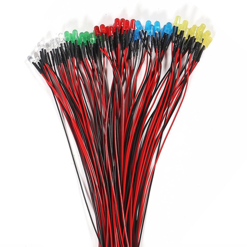 90PCS 12V LED Lights Emitting Diodes 5mm 7 Colors Pre
