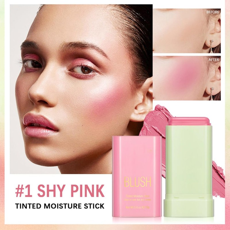 Mysense Pink Cream Blush Stick, Multi-use Makeup Blush Stick for