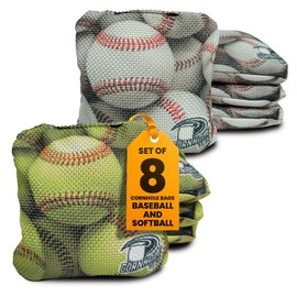Cornhole365 Themed Cornhole Bags - 6"x6" All Weather Dual-Sided Slick & Stick -Plastic Resin Cornhole Bean Bag Filler & Suede -Dual Stitched for Sports Competition -Baseball and Softball - Set of 8