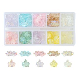 Stiesy 200 Pcs 10 Colors Resin Aurora Nail Art Charms Resin Crown Nail Charms Cute Mini Flat Back Beads No Hole for DIY Craft Decoration kit