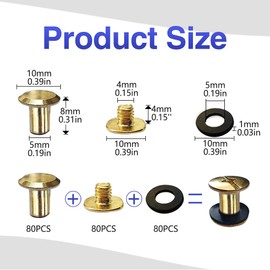 SHSMPXOY 80 Sets Chicago Book Screws Stainless Steel M5 x 8 mm Chicago Screws Bookbinding Screws Screw Rivets for Leather, Bags, Books, Collars, Backpacks, Dog Leads (Gold)