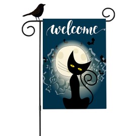 Mugod Cat Garden Flag Night Full Moon Evil Horror Black Cat Yard Flags Vertical Double Sided 12.5x18 Inch Small Flag Burlap Banners Home Decorative Outdoor Villa Patio Lawn