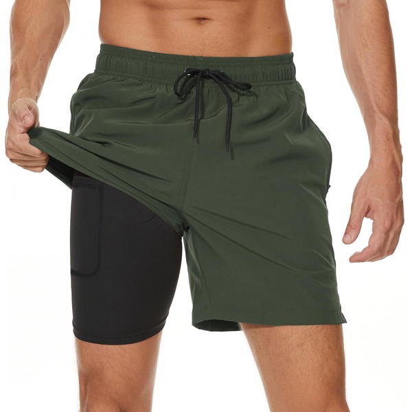 Men's Swimming Trunks 2-in-1 Quick-Drying Swimming Trunks for Men Swimming