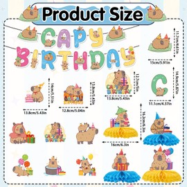 Deorfuy Capybara Birthday Party Decorations - 14PCS Capybara Banners and Hanging Swirls Decoration Cute Capy Honeycomb Centerpieces Animals Decor Supplies