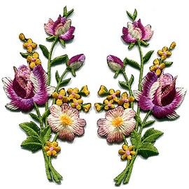 Magenta Pink Yellow Roses Flowers Floral Bouquet Boho Embroidered Appliques Iron-on Patches S-985