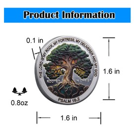 FSFHSJ Rooted in Christ The Lord is My Rock, My Fortress, My Savior Faith-Based Christian Challenge Coin ，Bible Verses Gift Collectible Coins