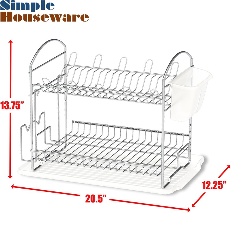 Simple Houseware 2-Tier Stainless Steel Dish Rack with Drainboard, Chrome