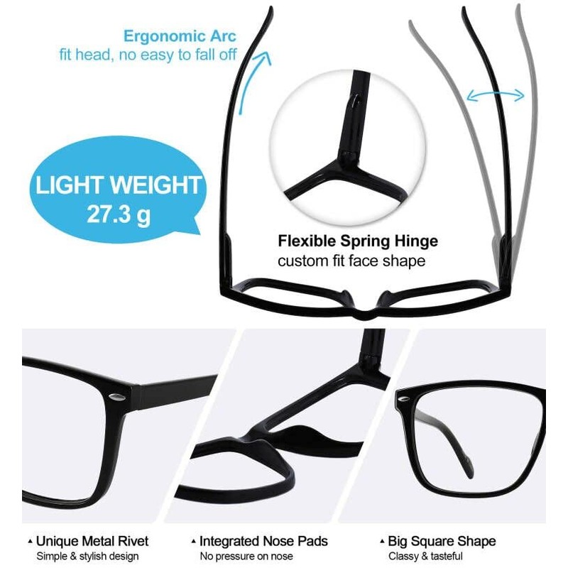 Large Bifocal Reading Glasses Men Oversized Blue Light Blocking Bifocals