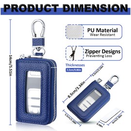 Car Key Fob Holder, Universal Genuine Leather Key Fob Case with Hook and Loop Tape, Premium Car Smart Key fob Holder, for Remote Key Fob, Car Accessories for Women & Man (Blue)