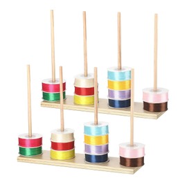 UgyDuky 2 Pcs Wooden Ribbon Organizer, Wooden Ribbon Spool Holder Organizer, Washi Tape Organizer, Wire Spool Stand Holder for Sewing Mesh Crochet Thread Tape Wreath Roll Florist Arts Wrapping Gift (A)