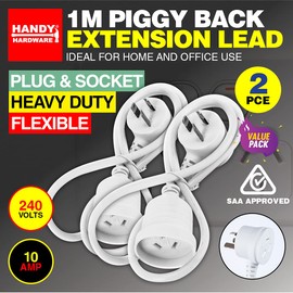SAS Electrical 2400W Piggy Back Extension Lead, 1 Meter Length, White