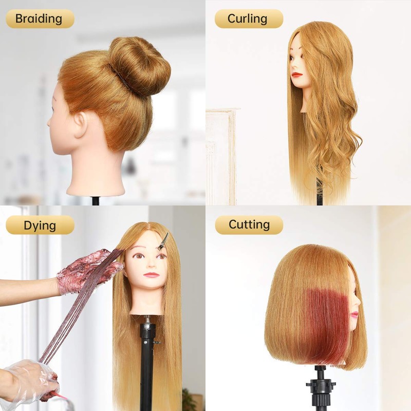 MEIBR Mannequin Head 100% Real Hair Styling Training 24-27inch Manikin