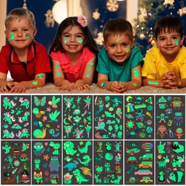 Kalolary Luminous Temporary Tattoos for Kids, 12 Sheets Glow In Dark Temporary Tattoos Stickers with Unicorn Dinosaur Mermaid Pirate Robot Space Birthday Party Supplies