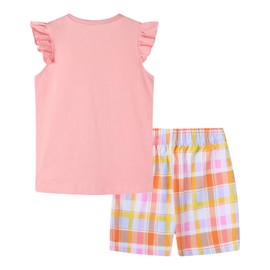 HILEELANG Toddler Toddler Girl Short Sets Summer Cotton Casual Pink Mommy And Me T-Shirt Plaid Shorts Outfit Set 4T