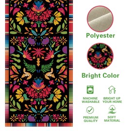 Croar Dia De Los Muertos Flower Mexican Fiesta Dining Table Runner, Mexico Day of The Dead Floral Burlap Kitchen Decoration, Cinco De Mayo Indoor Outdoor Home Decor Party Supply 13 x 72 Inches