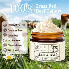 Grass-Fed Beef Tallow Balm for Skin with Raw Honey - Face & Body Moisturizer - Natural Whipped Skin Care Cream for Dry Skin- Hydrating Body Lotion for Nourishment (140g/5oz)