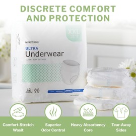 McKesson Ultra Adult Incontinence Underwear, [12 Count], Heavy Absorbency, XXL, 68-80 in. Unisex Bladder Leak Protection, Pull-On Style with Tear-Away Sides, Postpartum and Incontinence Support
