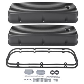 GELUOXI Tall Finned Aluminum Valve Covers 3 11/16" Black with 1 1/4" PCV Hole Replacement for Chevy BBC Big Block 396 454 502 1965-1995