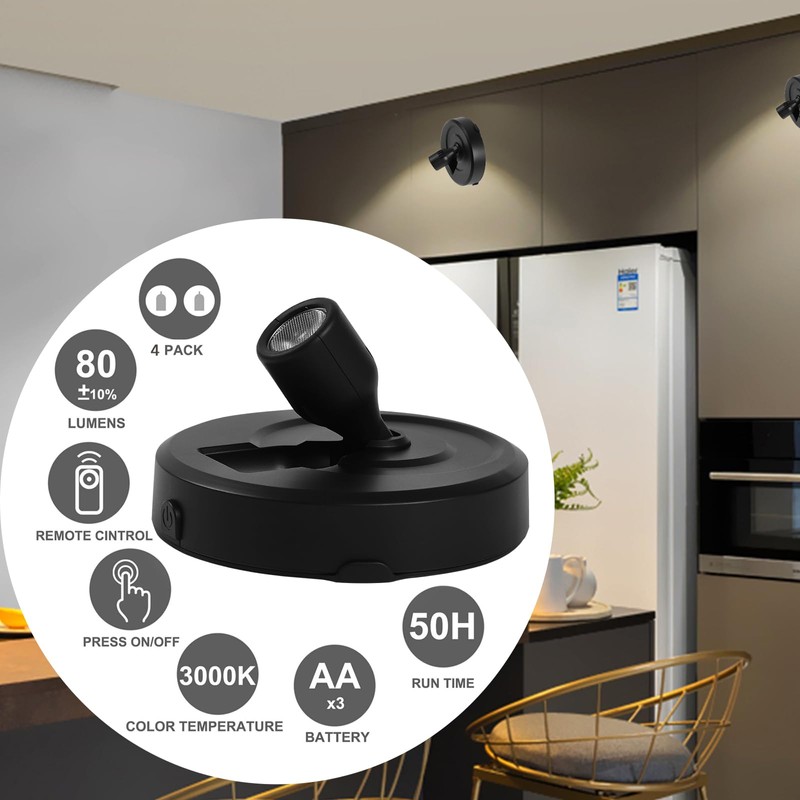 HOFUY 4-Pack Wireless LED Spotlight Battery Operated Picture Lights, Puck