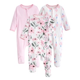 Yoofoss Baby Pajamas 100% Cotton Baby Sleepers for 3-6 Month Boys Girls Clothes, 3-Pack Soft infant Toddler Footed PJs with Mitten Cuffs, Zipper Onesies Footies Pajamas