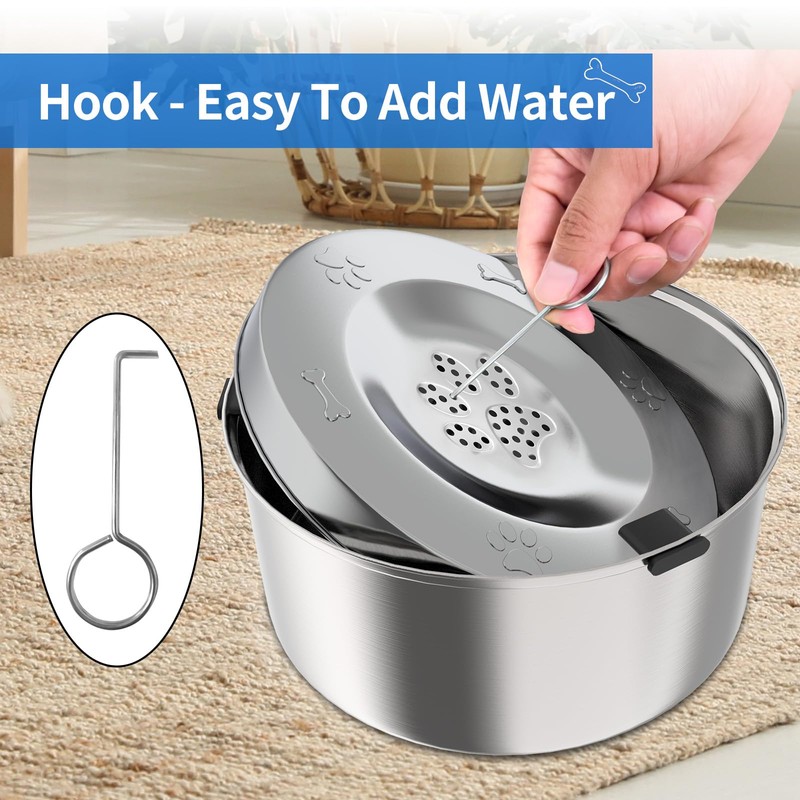 Kactoily 3L/101oz Large Capacity Dog Water Bowl Stainless Steel No