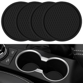 Car Coasters for Cup Holders [4 Pack], 2.77 Inches Silicon Cup Mats Non-Slip Universal Car Cup Holder Insert, Recessed Automotive Interior Accessories (Black)