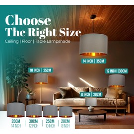 GIGGI Fabric Lamp Shades with Golden Inner Light Shade Ceiling – Modern Lampshades for Ceiling Lights, Lamp Shades for Table Lamps, Floor Lamps, Living Room, Bedroom, Home Décor (Grey, 10")