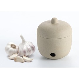 Ceramic Garlic Keeper,Garlic Storage with Lid,Garlic Holder,Beige,Small