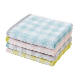 Kosugizen Face Towel, Claire Check, 13.4 x 31.5 inches (34 x 80 cm), Set of 4 Colors