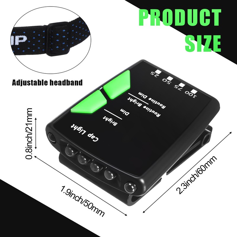 Mudder 2 Pcs Rechargeable Cap Light with Head Strap and