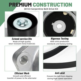 VORGENS Serpentine Belt Drive Component Kit, Fit for 1997-2001 Ford & Starcraft Cars | F-150/F-250/F-350/E-250/E-350/E-450, 4.6/5.4/6.8L - Replace 90K-38133 180222 8PK2517 W/Tensioner & Idler Pulley