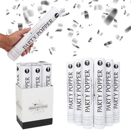 Clover Products Premium Large Premium Confetti Cannon – 6 Pack Silver Mylar Confetti Popper | Compressed Air Launches Confetti 20-25 feet | Party Poppers for any Celebration.