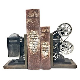 Bellaa 20904 Vintage Camera Bookends Film Movie Projector Book Shelves Decor Black and Silver 8 Inch