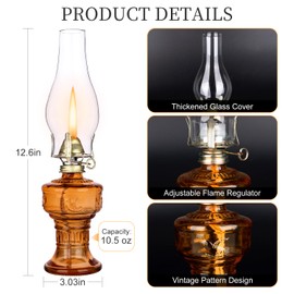 2 Pcs Chamber Oil Lamps for Indoor Vintage Kerosene Lamp Rustic Hurricane Kerosene Lantern with Adjustable Fire Wick Lighting Oil Lantern for Tabletop Decor and Emergency Lighting, 13'' High (Brown)