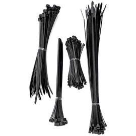 ISOLATECH Cable Ties Black UV Resistant Large Small Long Flat Set 200 Pieces Each 40 Pieces: 100 mm x 2.5 mm, 160 mm x 2.5 mm, 200 mm x 3.6 mm, 300 mm x 3.6 mm, 450 mm x 7.6 mm