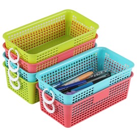 Buyitt Colorful Plastic Storage Baskets with Handle, Small Desktop Storage Organizer Baskets, 6 Packs