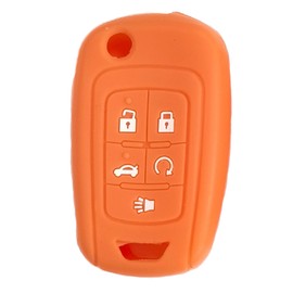Silicone Key Fob Cover, 5 Buttons Remote Key Protector Fit for Chevy GMC Terrain Denali 2014-2020 Malibu Camaro Impala Cruze 2014-2015 Spark EV, Keyless Remote Holder 20979468 (Orange)