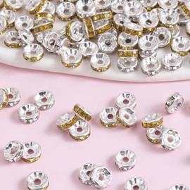 720 Pcs Spacer Beads for Crafting, Silver Gold Rhinestone Spacer Beads 8mm Plated Crystal Loose Beads for Jewelry Making, Bracelets Earring Necklace