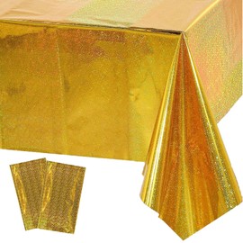 Xinfin Pack of 2 Colourful Party Tablecloths, Iridescent Plastic, Disposable Birthday Tablecloth, 137 x 274 cm, Rectangle Waterproof Tablecloth for Children, Girls, Boys, Birthday Party Decoration