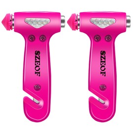 SZEOF 2 Packs Car Safety Hammer,Car Window Breaker with Seatbelt Cutter,Multifunctional Car Escape Tool for Girls and Ladies，Automotive Emergency Tools(Pink)…